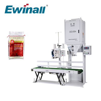 Ewinall DCS-50A1 5kg 10kg 15kg 25kg Rice Packaging Machine With Conveyor Sewing